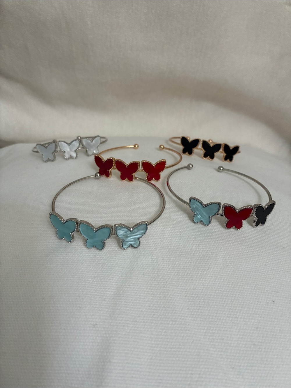 Butterfly adjustable bracelets- multicolor black,red, blue, white/whiteish grey